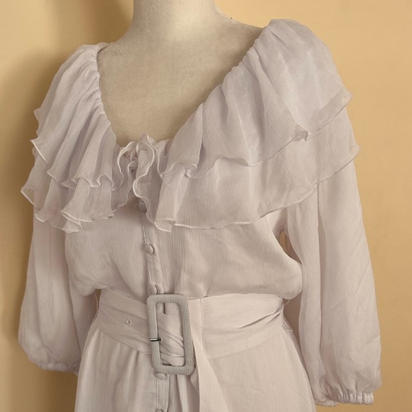 ROTATE BIRGER CHRISTENSEN Ellie White Ruffle-trimmed Georgette Midi Dress - Picture 6 of 10